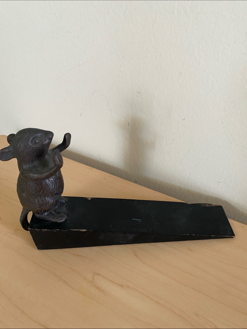 Vintage bronze bunny wood door stopper